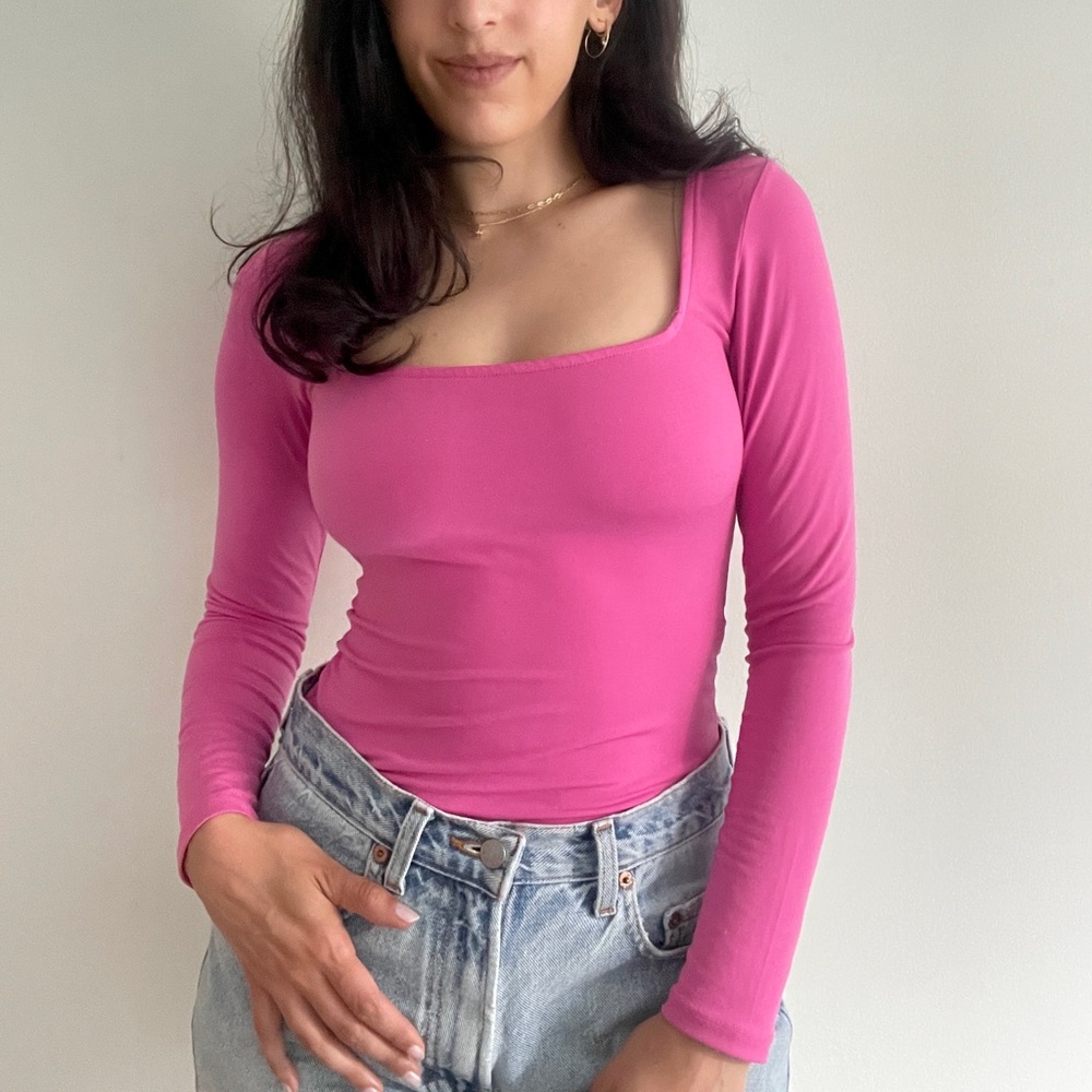 Leith hot pink square neck bodysuit
